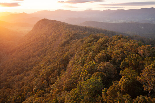 Wundersch&ouml;ner Sonnenaufgang im Wollumbin National Park. Blick Richtung Uki und Mount-Jerusalem-Nationalpark in NSW Australia.