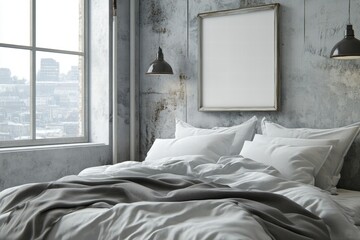 Modern Bedroom Interior with Blank Frame Mockup