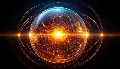 A Glowing, Pulsating Sphere of Energy with Intricate Digital Textures, Emitting Light Waves