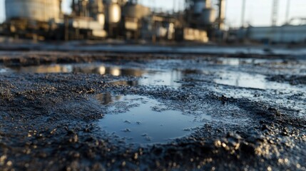 Close-Up of Oil Stains on Industrial Ground