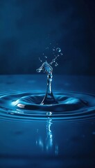 A gentle splash of water on a dark blue abstract background with ripples and waves, aquatic life, background
