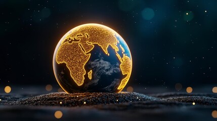 A photostock of a radiant Earth surrounded by glowing particles and holiday lights, symbolizing global celebration and unity. High Quality