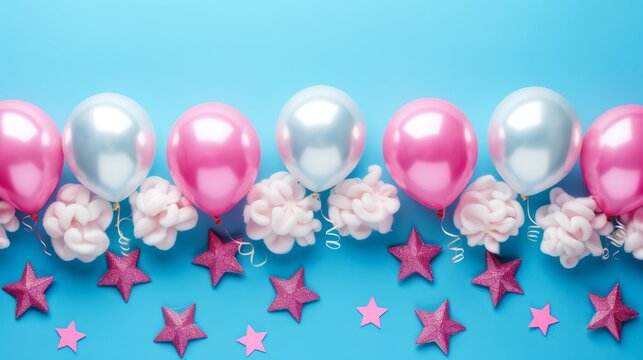 First birthday celebration with christmas theme  balloons and cloud decor on blue background