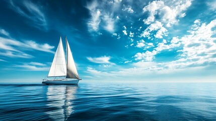 Obraz premium Sailboat on Ocean, Summer Vacation Concept