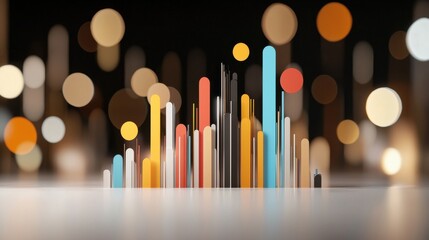 A colorful bar chart stands out against a blurred background of lights, symbolizing data visualization and analysis.