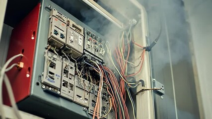 Electrical panel emitting smoke, potential fire hazard