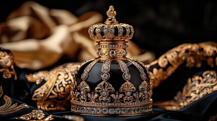Elegant Crown Glimmering Against a Deep Black Background Symbolizing Royalty Power and Prestige in a Captivating and Timeless Display of Beauty
