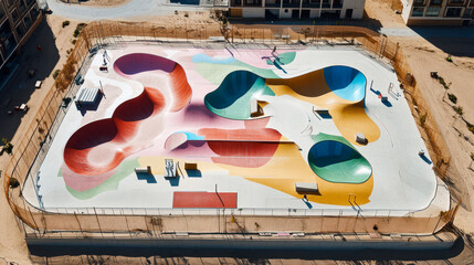 Outdoor skatepark, aerial view