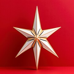 Obraz premium A photostock of an intricately detailed golden star ornament, glowing against a rich red background, exuding elegance and holiday warmth. High Quality