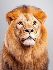 Fototapeta premium A photostock of a bold lion with a piercing gaze, sitting majestically against a dark background, exuding strength, power, and nobility. High Quality