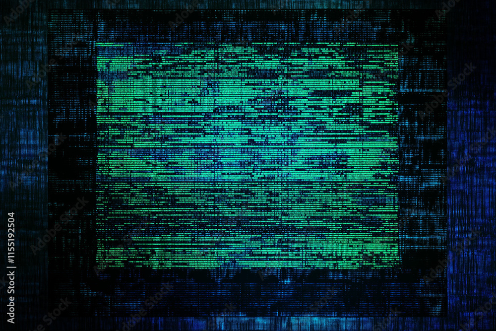 Wall mural abstract pixelated interlaced green blue 8 bit cyber retro game glitch tv static pixel noise texture