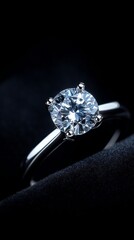 Elegant diamond engagement ring on black velvet background