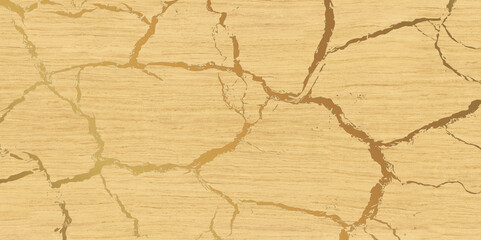 Texture background of artificial wood board tree stump wood rings pattern with golden cracks