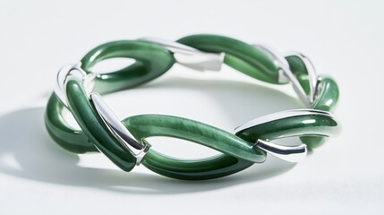 Naklejka premium Elegant Curved Jade Bracelet with Silver Accents