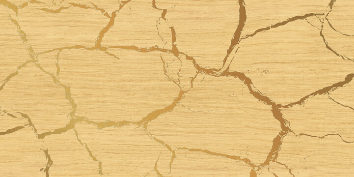 Texture background of artificial wood board tree stump wood rings pattern with golden cracks - Powered by Adobe