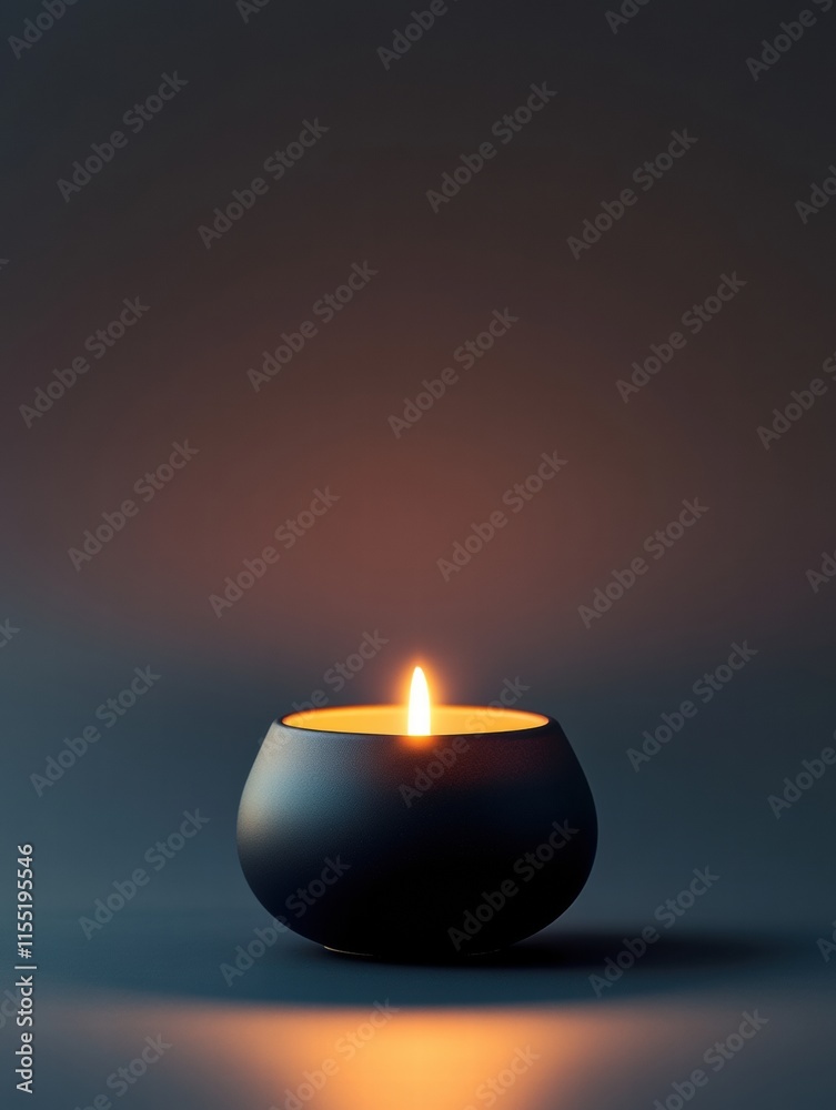 Poster Single lit candle in a dark setting creating a warm and serene atmosphere for relaxation and contemplation. Generative AI