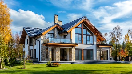 Obraz premium Modern Luxury House Exterior. Concept of Luxury, Home, and Estate.
