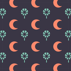 pattern illustration geometric shapes moon retro colors