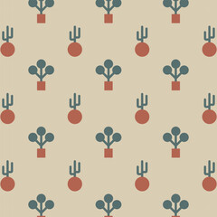 pattern illustration geometric shapes plants trees retro colors