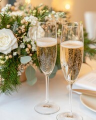 Celebratory wedding champagne toast elegant venue beverage romantic ambiance close-up view sparkling moments