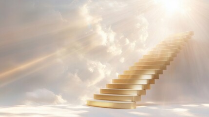 Ascending whitegold staircase into radiant void ethereal landscape digital art environment symbolizing enlightenment