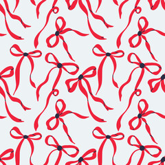 Seamless pattern of red bows on a white background.