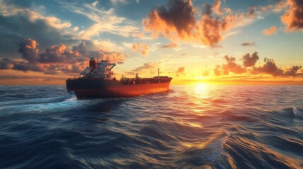 Naklejka premium Cargo Ship at Sunset