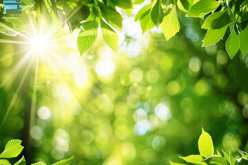 Out-of-Focus Green Trees with Sunlight Filtering: A Serene Natural Landscape