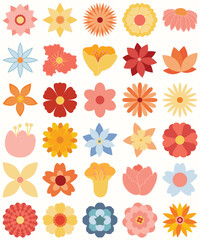 A Collection Of Flowers On White Background Vector Illustration