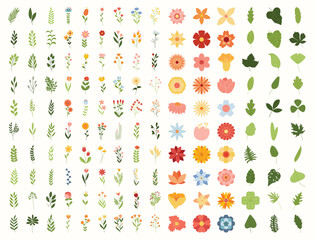 Vector set of flowers and plants in the flat style