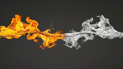 Obraz premium Fire vs ice in abstract texture, a wave of hot flame vs frozen water in a creative vs realistic design with a striking vs flowing texture and a light vs dark contrast.