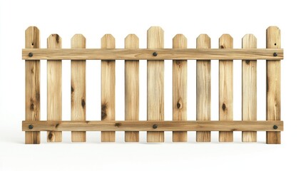 Naklejka premium A tiered wooden fence design with light tones, isolated on a clean white surface.