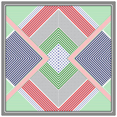 Fototapeta premium Abstract seamless geometric pattern with red, yellow, and white elements on a black background, A square pattern featuring bold red, yellow, and black stripes arranged in a striking design.