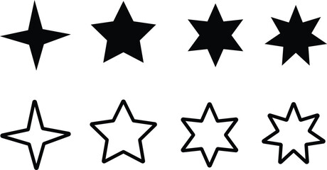 Collection of Star Vector Icons with Unique Designs and Isolated Star Symbols for Graphics