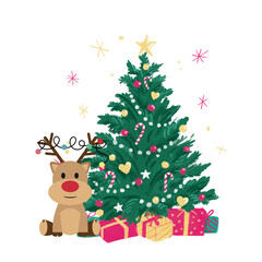 Cute Reindeer & Christmas Tree