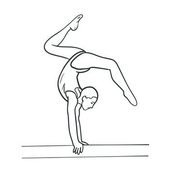 recommend clip art: A young gymnast. drawing with line art. on a balance beam. simple design. vector illustrations