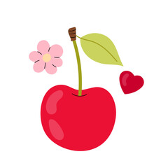 Ripe sweet cherry. Red cherry icon. Flat illustration on white background.