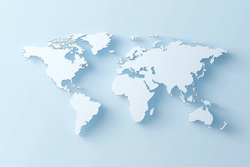 Detailed 3D illustrated global world map with continents and countries in blue color