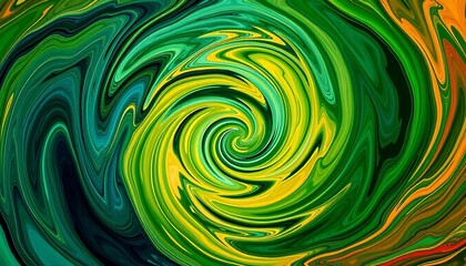 Abstract Swirling Green Yellow And Orange Hues