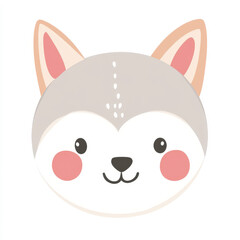 Cute cartoon wolf face with playful expression and soft colors, ideal for children's illustrations, stickers, and playful designs for various creative projects