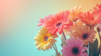 "Vibrant Bunch of Colorful Flowers Against Pastel Background - Summer Aesthetic"