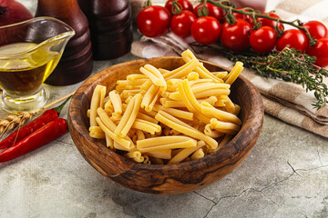 Raw dry Italian pasta - casarecce