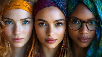 Fototapeta premium Collage of women from different continents showcasing global diversity and empowerment