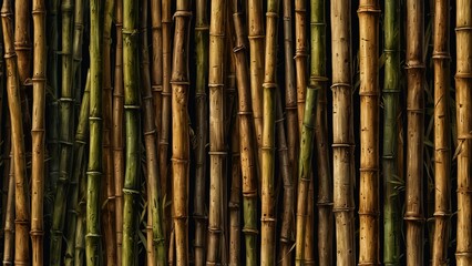 Naklejka premium Vertical arrangement of aged bamboo stalks in earthy tones