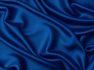 Obraz premium Smooth flowing blue silk fabric creating a luxurious and vibrant texture, ideal for fashion, decor, and abstract themes. Generative AI