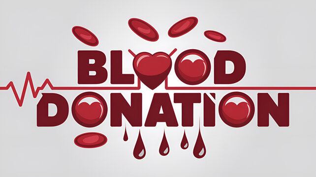 The phrase "Blood donation" is highlighted in bold red font in the shape of a heart and dripping drops of blood