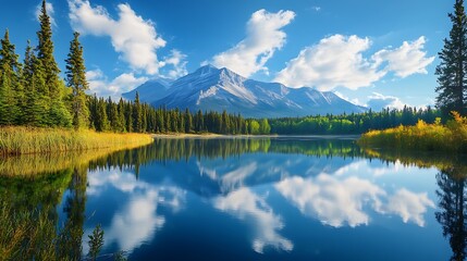 Fototapeta premium Serene Mountain Lake Reflection. Majestic Landscape, Canada.