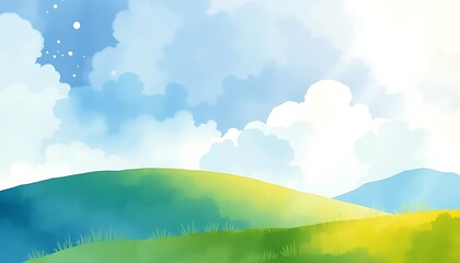 Fototapeta premium Serene Landscape of Rolling Hills Under a Blue Sky