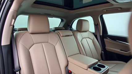 Brown leather luxury car interior. Generative AI