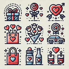 Fototapeta premium icon, vector, photo, illustration, image, art image, wallpaper, color, unique, Unique icons and symbols for Valentine's gifts